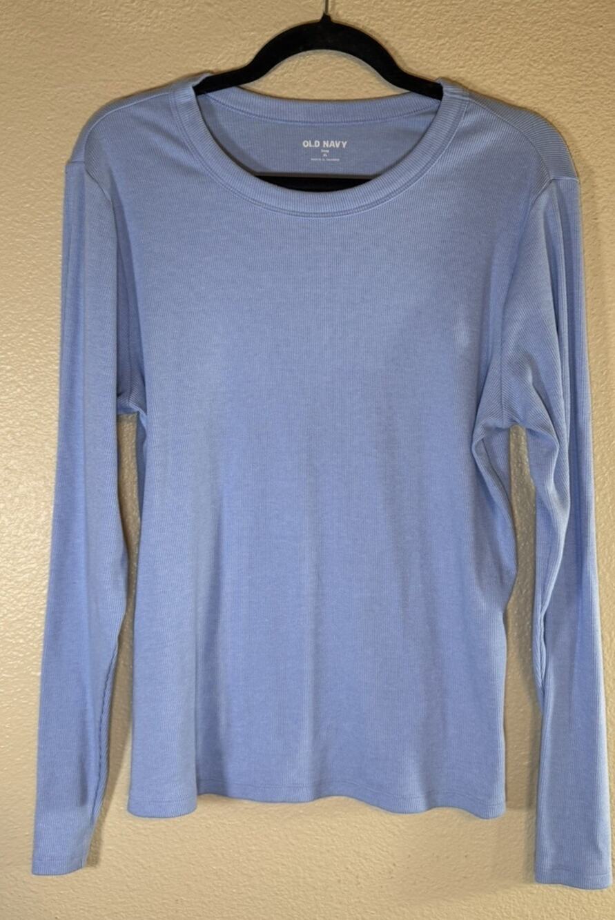 Old Navy Women's XL Snug Long-Sleeve Crew-Neck Ribbed T-Shirt Light Blue
